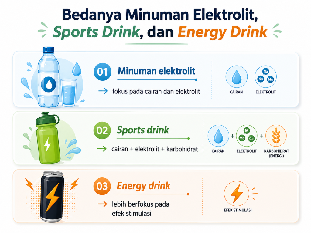 perbedaan minuman elektrolit, sports drink, dan energy drink